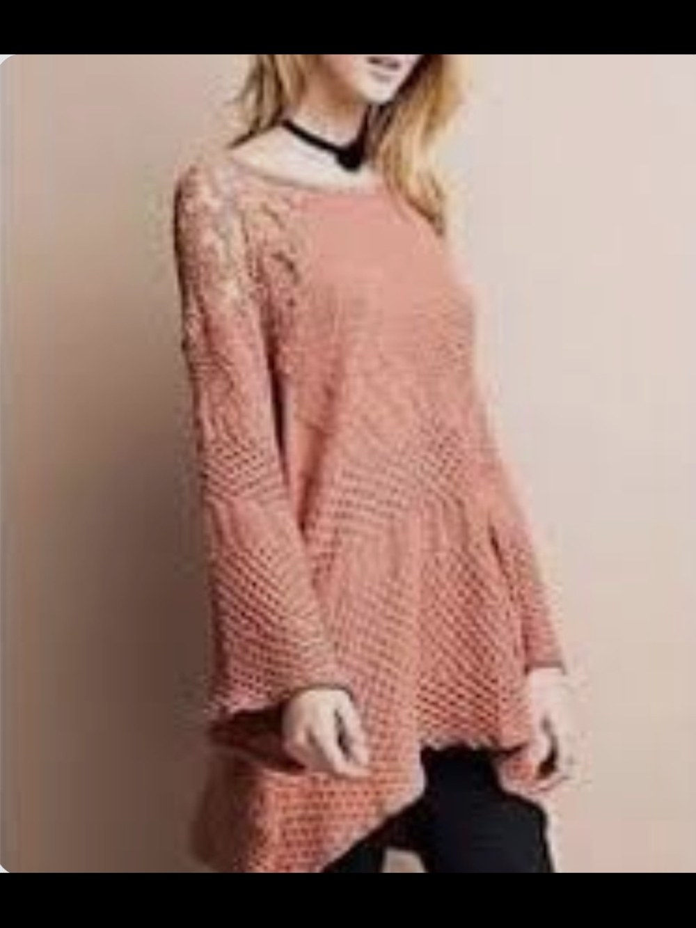 Anthropologie Easel Crochet Flared Tunic Top Dusty Rose Size S/M